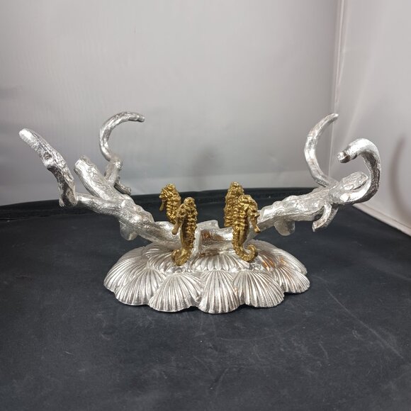 Vtg 1993 Arthur Court Aluminum Brass Seahorse Stand/Bowl Holder Signed - Picture 14 of 15